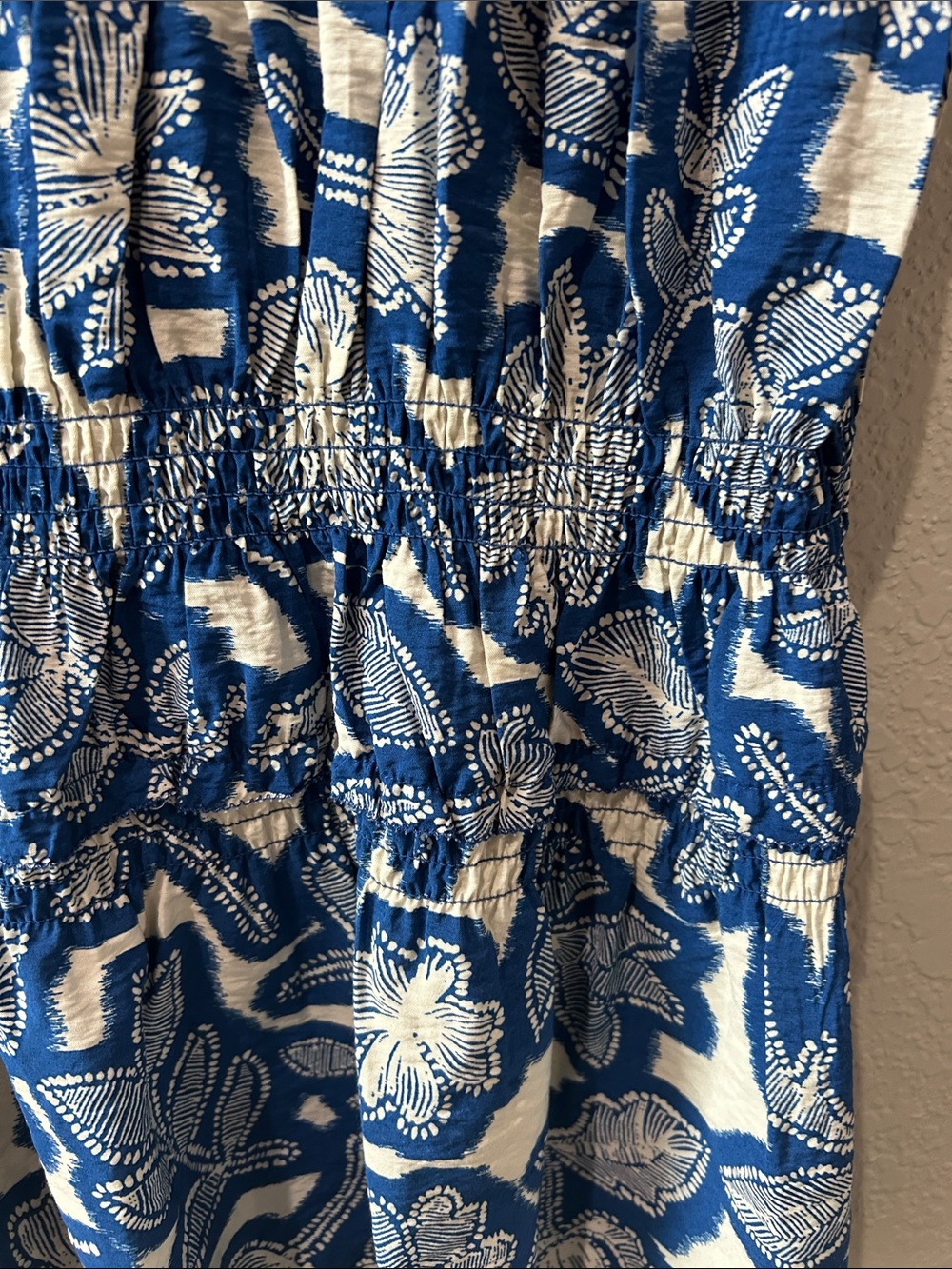 Time and Tru Blue and White Floral Smocked Peplum Top - Picture 6 of 8